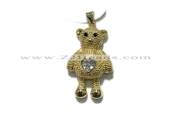 Pend190 20*28mm copper bear pendant pave zirconia gold plated