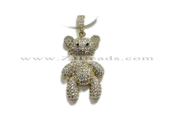 Pend196 18*25mm copper bear pendant pave zirconia gold plated
