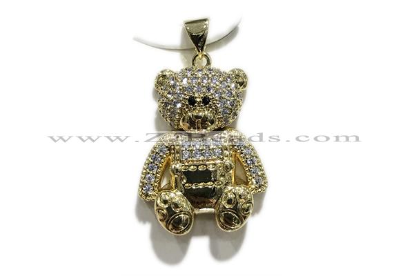 Pend198 20*23mm copper bear pendant pave zirconia gold plated