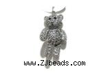 Pend199 20*28mm copper bear pendant pave zirconia silver plated