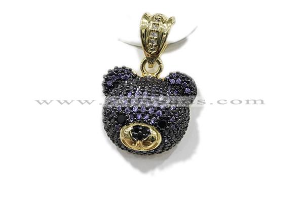 Pend203 16*18mm copper bear pendant pave zirconia gold plated