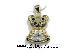 Pend204 14*17mm copper bear pendant pave zirconia gold plated