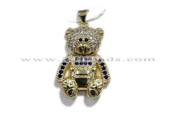 Pend205 20*25mm copper bear pendant pave zirconia gold plated