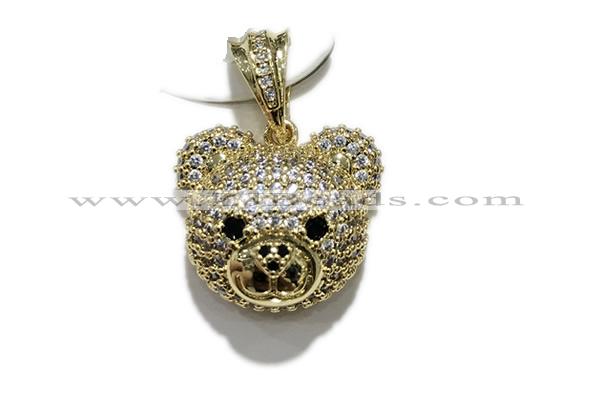 Pend206 17*20mm copper bear pendant pave zirconia gold plated