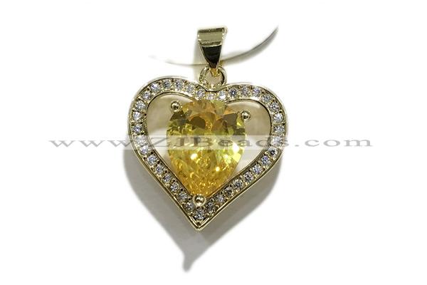 Pend209 20mm copper heart pendant pave zirconia gold plated