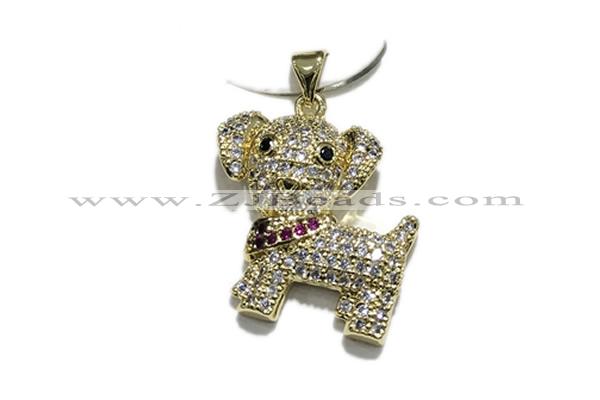 Pend210 20*22mm copper dog pendant pave zirconia gold plated