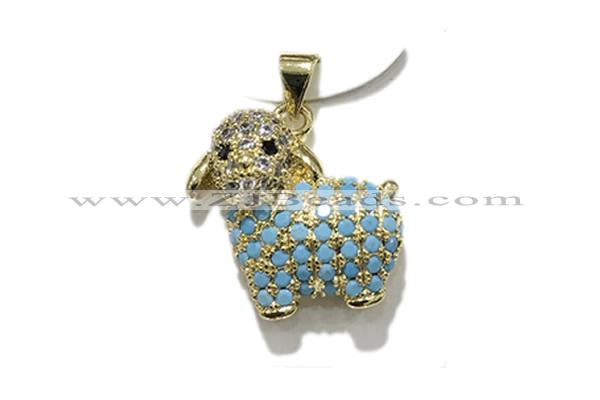 Pend212 15*17mm copper sheep pendant pave zirconia gold plated