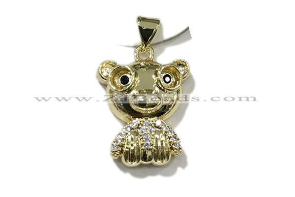 Pend213 15mm copper bear pendant pave zirconia gold plated