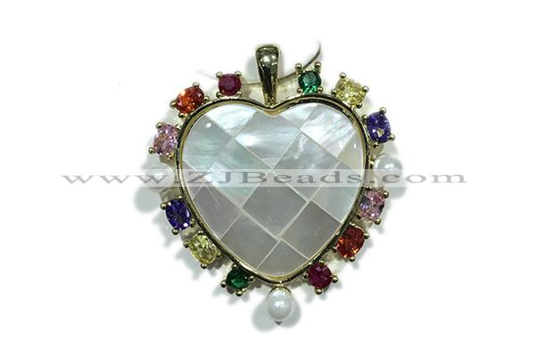 Pend218 33mm copper heart pendant pave shell zirconia gold plated