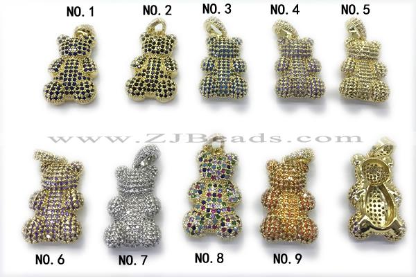 Pend231 16*26mm copper bear pendant pave zirconia gold plated