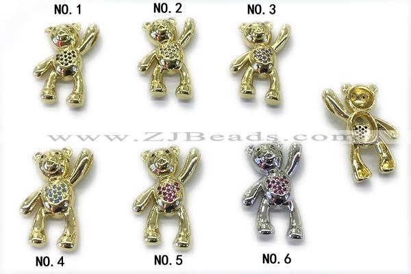 Pend235 15*25mm copper bear pendant pave zirconia gold plated