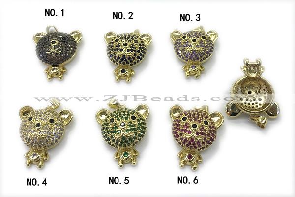 Pend236 22*25mm copper bear pendant pave zirconia gold plated