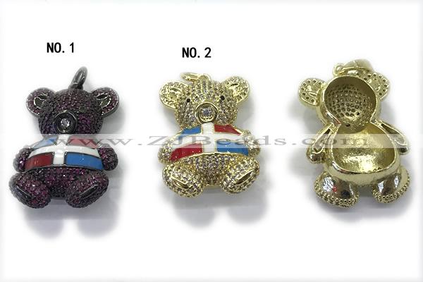 Pend240 20*27mm copper bear pendant pave zirconia gold plated