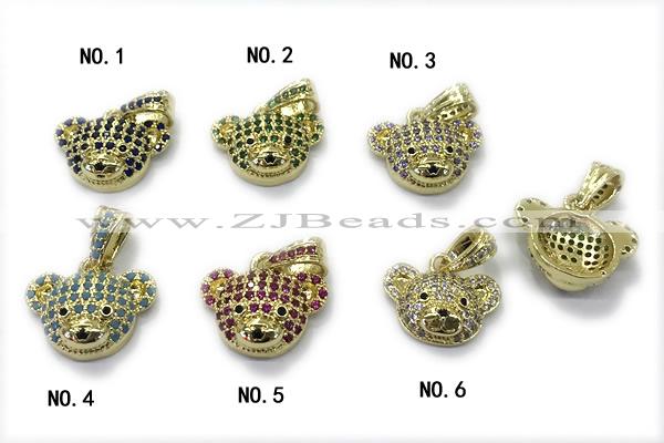 Pend245 12*17mm copper bear pendant pave zirconia gold plated