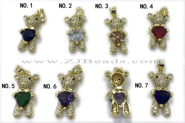 Pend246 10*20mm copper bear pendant pave zirconia gold plated