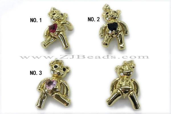 Pend247 17*26mm copper bear pendant pave zirconia gold plated