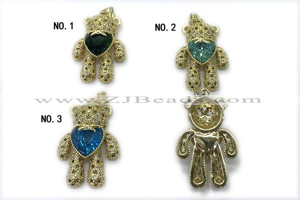 Pend248 20*30mm copper bear pendant pave zirconia gold plated