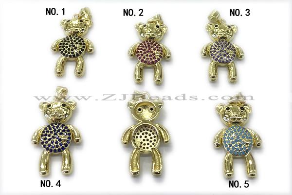 Pend249 17*25mm copper bear pendant pave zirconia gold plated