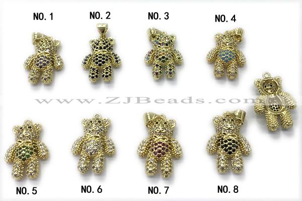 Pend250 14*18mm copper bear pendant pave zirconia gold plated