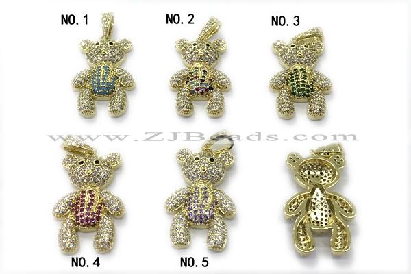 Pend251 18*25mm copper bear pendant pave zirconia gold plated