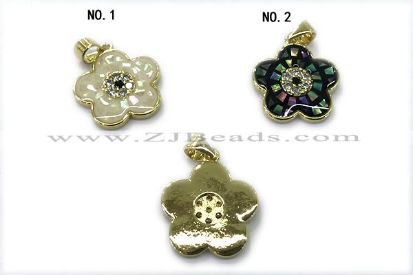 Pend262 16mm copper pendant pave abalone shell gold plated