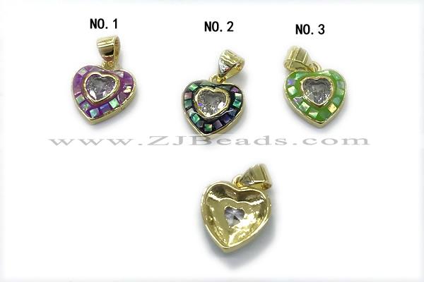 Pend263 11mm copper heart pendant pave abalone shell gold plated