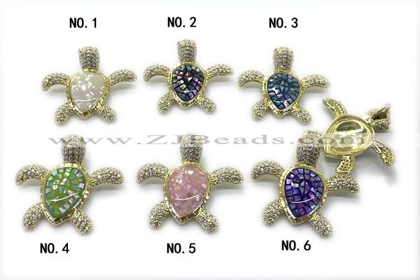Pend267 30*32mm copper tortoise pendant pave abalone shell zirconia gold plated