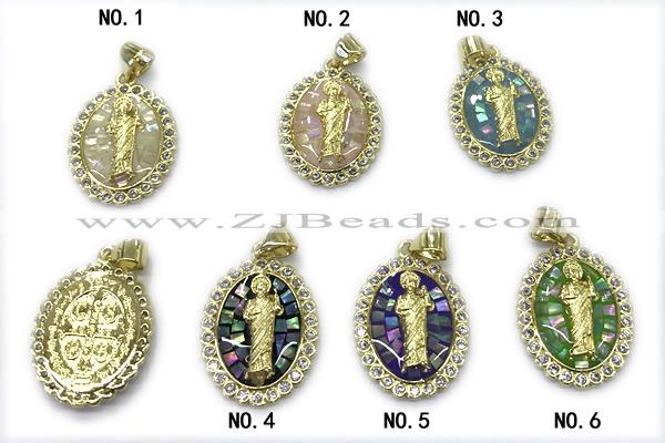 Pend269 16*20mm copper oval pendant pave abalone shell zirconia gold plated