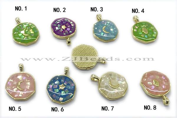 Pend270 14mm copper pendant pave abalone shell gold plated