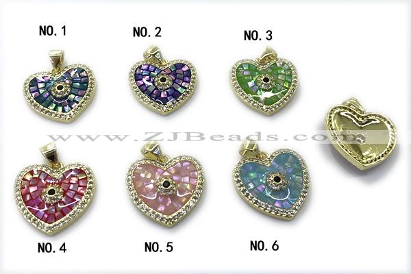 Pend271 18mm copper heart pendant pave abalone shell zirconia gold plated