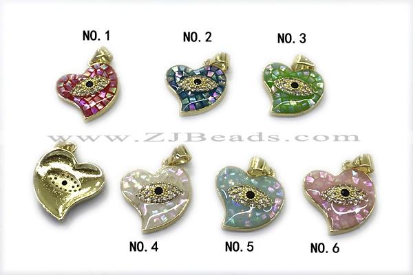 Pend272 16*18mm copper heart pendant pave abalone shell gold plated