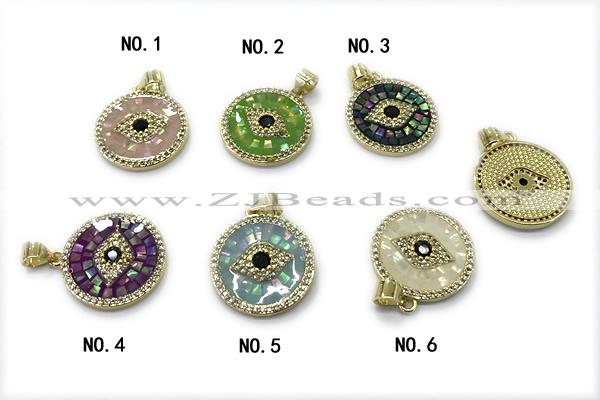 Pend273 18mm copper circle pendant pave abalone shell zirconia gold plated
