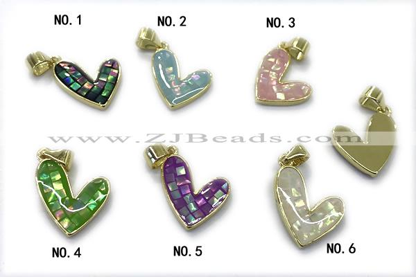 Pend274 12*15mm copper pendant pave abalone shell gold plated