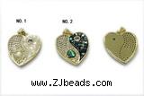 Pend275 20mm copper heart pendant pave abalone shell zirconia gold plated