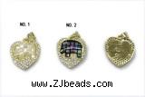 Pend276 16mm copper heart pendant pave abalone shell zirconia gold plated