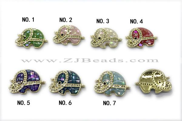 Pend279 14*18mm copper elephant connector pave abalone shell zirconia gold plated