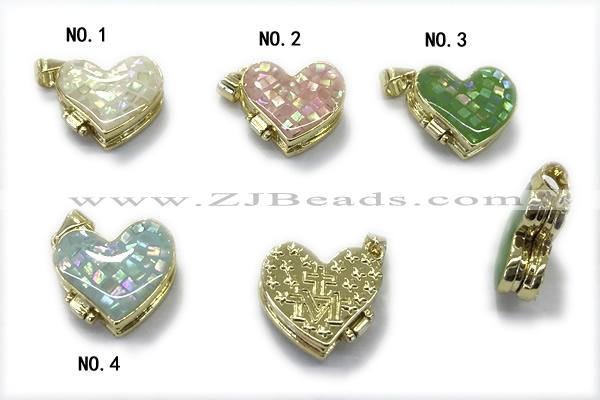 Pend280 15*17mm copper heart pendant pave abalone shell gold plated