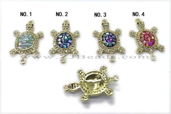 Pend282 15*20mm copper tortoise connector pave abalone shell zirconia gold plated