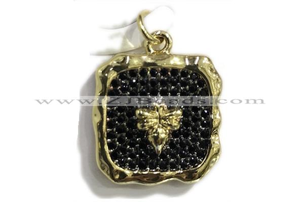 Pend33 15*20mm copper square oval pendant pave zirconia gold plated