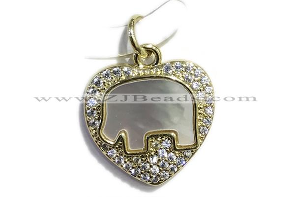 Pend36 15mm copper heart pendant pave shell zirconia gold plated
