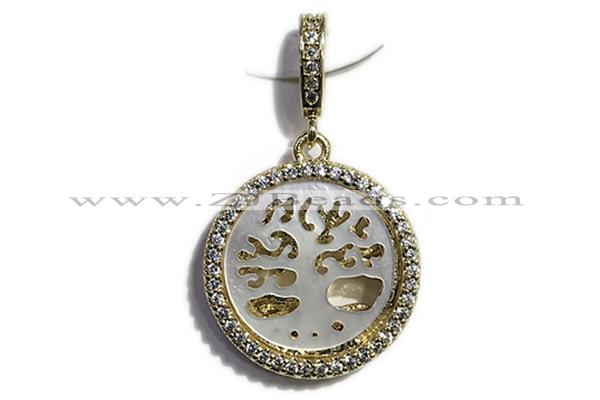 Pend37 19mm copper circle pendant pave shell zirconia gold plated