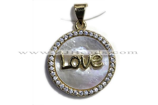 Pend38 19mm copper circle pendant pave shell zirconia gold plated