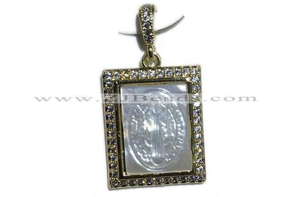 Pend41 18*22mm copper rectangle pendant pave shell zirconia gold plated