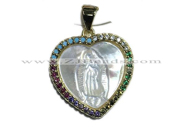 Pend42 19mm copper heart pendant pave shell zirconia gold plated