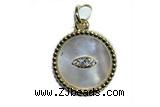 Pend43 15mm copper circle pendant pave shell zirconia gold plated