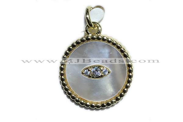 Pend43 15mm copper circle pendant pave shell zirconia gold plated