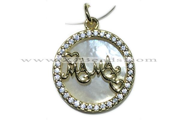 Pend44 18mm copper circle pendant pave shell zirconia gold plated