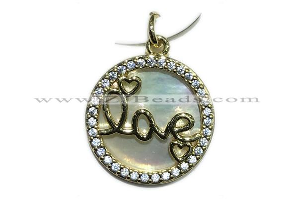 Pend45 18mm copper circle pendant pave shell zirconia gold plated