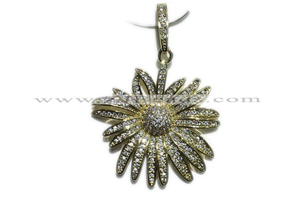 Pend48 30mm copper flower pendant pave zirconia gold plated