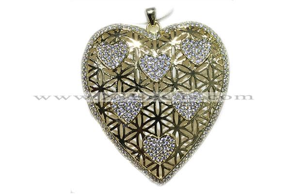 Pend53 45mm copper heart pendant pave zirconia gold plated